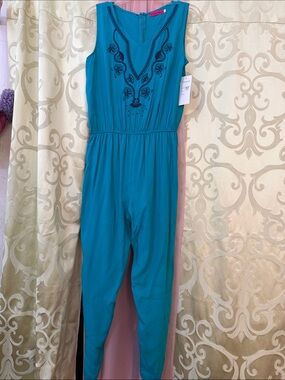Women Teal Embroidered Sleeveless One-Piece Bodysuit